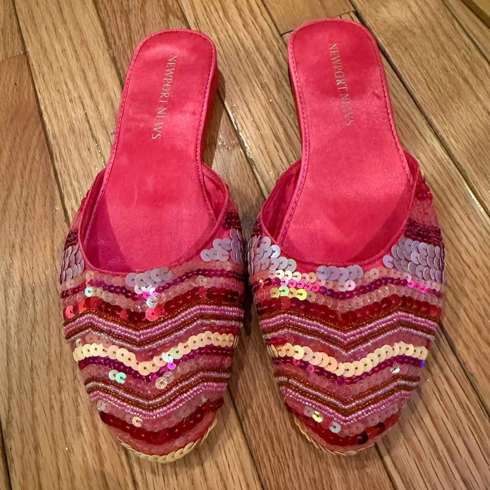 Newport News Red and Pink Sequin Mules